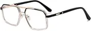[VFDHN] Polygon Big Glasses Frame For Men Clear Lens Spring Hinge Square Glasses Male Half Metal