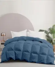 Unikome Baffled Box Goose Feather Down Cotton Blue Full/Queen Comforter