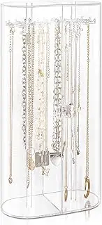 Jenseits Acrylic Necklace Holder, Clear 24 Hooks Rotation Jewelry Storage Stand, Dustproof Organizer for Necklaces, Pendants, Bracelets
