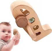 Wooden Plane Model, Push Wood Plane Toy, Beech Wood Chew Rattle Toy for Fine Motor Skills Enhancer Built-in Colorful Beads Quiet Play