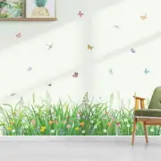 Green Plant Grass Flowers Wall Corner Decals Butterflies Floral Baseboard