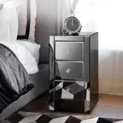 ALFORDSON Bedside Table - Ainsley 3 Drawers Luxury Mirrored Glass Nightstand (Grey)