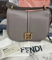 FENDI C’mon Leather Handbag Taupe Dove Gray Grain Leather Crossbody Shoulder