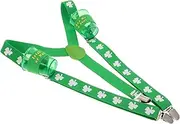 [GAROZATION] Men's Suspenders Patrick's Day Accessory Lucky Shamrock Pattern Elastic Clips Green