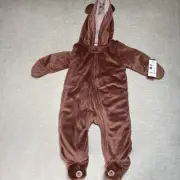 Carters Just One You Brown Bear Stripes Hooded Soft One Piece 6 Months