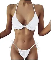 [Generic] Bra Swimsuit Size Women Swimsuit Plus Color Two Bikini Sets Sexy Swimwears Tankinis Set Juniors Bikini Tops Underwire (White #1, S)