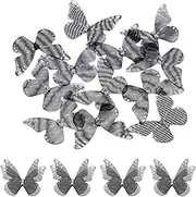 uxcell 20Pcs Sheer Mesh Butterfly Appliques, 40mm Two Layers Butterflies with Gem Applique Patch DIY 3D Craft Ornament for Wedding Party Home Decor Clothes, Black