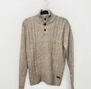 NWT Buffalo David Bitton Men’s Small Sweater Cable Knit Long Sleeve Beige