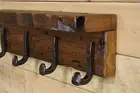 Reclaimed 27" Grain Eroded White Pine Coat Rack / 5 Railroad Spike Hooks & Shelf
