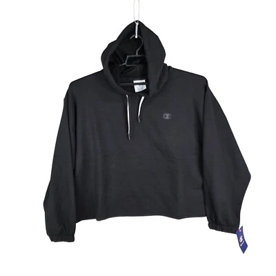 Womens Champion Black Pullover Hoodie Sweatshirt Polyester Blend Drawstring 2XL