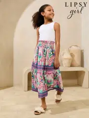 Lipsy White Paisley Print Jersey 2-In-1 Holiday Shop Dress (5-16yrs) (AY9423) | $72 - $90
