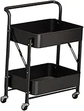 Llazsybz Rolling Cart with Wheels Fruit Vegetable Basket Folding Kitchen Storage Rack for Living Room, Black