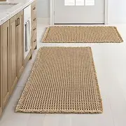 Waffle Bath Rugs Set of 2, 24x36 Inch, Non-Slip Bathroom Mats, Brown
