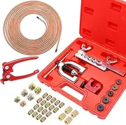 25 ft 3/16" Copper Coated Brake Line Tubing Kit(Includes 24 Fittings and 4 Unions) with Tube Bender and Double & Single Flaring Tool Kit