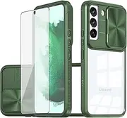 Phone Case for Samsung Galaxy S21 FE Gaxaly S 21 FE 5G with Tempered Glass Screen Protector Cover and Camera Cover 360 Full Body Protection Slim Clear Bumper Cell Glaxay S21FE5G UW S21FE 21S G5 Green