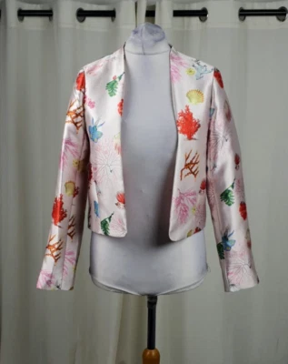 Yumi Sealife Print Satin Cropped Blazer Size 12 Uk CR054 HH 03