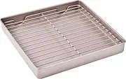Bakeley Roasting Pan with Rack, 11-Inch Non-Stick Square Shallow Dish Sheet Pan with Wire Rack for Oven Baking, BBQ and Roasting 11.2" x 11.2" x 1.3" (Champagne Gold)
