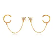 Culturesse Lior Topaz Chain Cuff Earrings Sterling Silver 18K Gold Plating Topaz