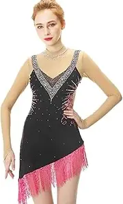[Zagitova] Figure Skating Dress for Girls Graceful Patchwork Long Sleeve Women Competition Dance Outfits Shiny Rhinestone