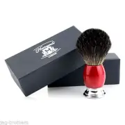 BLACK Badger Hair Shaving Brush in Red & Chrome Handle Made in UK