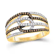 10k Yellow Gold Brown Diamond Linked Loop Band Ring 1/2 Cttw