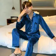 2PCS Men Velvet Pajamas Set Loungewear Sleepwear Long Sleeve Shirt Pants Comfort