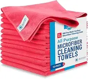 Red Microfiber Cleaning Cloths | Best Towels for Dusting Scrubbing Polishing Absorbing | Large 16 x 16 Buff Pro Multi-Surface Microfiber Towel - 12 Pack