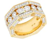 Men's 10K Yellow Gold Genuine Diamond Octogon Cluster Band Ring 2 1/10 CT 11MM