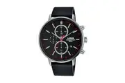 Lorus Men's Dress Chronograph Watch Mod. DRESS-10ATM - Black Leather Strap Replacement for Gent's Stainless Steel Case Watch