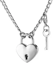 [HZMAN] Lover Heart Padlock Necklace Padlock Collar Choker for Men Women with Lock and Key 24 Inch