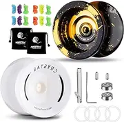 Pack of 2 Responsive Yoyos N11 Black Golden Alloy Yoyo＋K2 Snow White Plastic Fingerspin Yoyo for Kids Beginners, Dual Purpose Yoyo with 2 Unresponsvie Bearings + Removal Tool+2 Bags, 12 Yoyo Strings