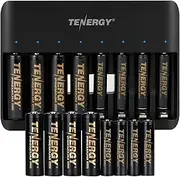 Tenergy TN477U 8-Bay Fast Charger for NiMH/NiCD AA AAA Rechargeable Batteries with 8pcs AA and 8pcs AAA Premium Pro Rechargeable Batteries
