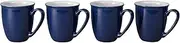 Denby - Elements Dark Blue Coffee Mug Set of 4-330ml Stoneware Ceramic Tea Mug Set for Home & Office - Dishwasher Safe, Microwave Safe - Navy Blue, White - Chip Resistant