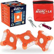 V2.0 Roadside Safety Discs | The Only Complete LED Road Flare Kit w/a Whistle! | DOT Compliant LED Safety Flare Kit w/Batteries installed, Carry-Case and 3 Items | Feel safer on the road!