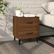 Brown Oak Bedside Table Nightstand with Drawers for Bedroom, Living Room Storage - Wooden Night Stand Furniture 40x35x47.5 cm