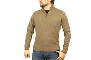 100% SHETLAND RAGG WOOL Half Zip Up Knit JUMPER Pullover Mens Sweater Knitted - Nutmeg
