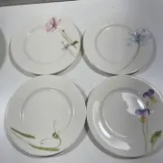 4 Crate & Barrel Floral Blossom Spring Flower 6 3/4” Salad Dessert Plates