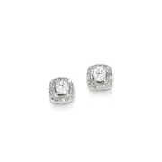 14k White Gold Real Diamond Square Post Earrings