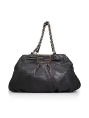 Black Leather Large Drummed Mia Tote