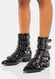 [Demonia] Patent Warlock-70 Buckle Boots