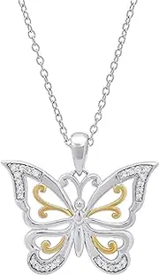 [Dazzlingrock Collection] 0.10 Carat (ctw) Round White Diamond Butterfly Ladies Pendant 1/10 CT, Available in 10K/14K/18K Gold & Yellow Gold Plated Sterling Silver