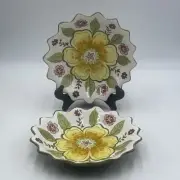 Dash of That 4 Salad Bowls Yellow Floral Earthenware Ceramic 8"