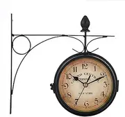 Garden Clocks Outdoor Waterproof, Wrought Iron Vintage Decorative Double-Sided Outdoor Clocks for The Garden Wall Mounted Outside Clock Coffee Bar Round Station