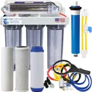 RO/DI Dual Outlet Drinking water/Aquarium Filter Core System Clear Housings 100G