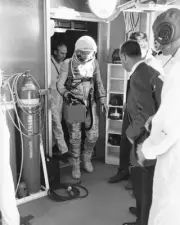 8x10 B&W photo Astronaut John Glenn walking to the Launch pad.