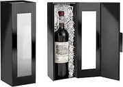 MALICPLUS 2 Wine Gift Boxes with Window, 34.3x11.4x10 CM Black Bottle Gift Boxes for Liquor and Champagne, Reusable Collapsible for Wedding Anniversary Festivals Party Present (Glossy Black)