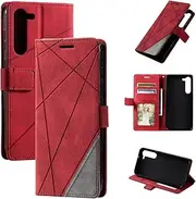Design Piece of Leather-Like Wallet Phone Case for Samsung Galaxy S23 with Card Slots, Cash Pocket, Kickstand and Magnetic Lock (Red)