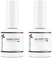 Nicedeco No Wipe Gel Top Coat and Base Coat Set 2 Pcs 15ml Gel Nail Polish Soak Off LED Nail Lamp Gel Base Top Coat Shine Finish and Long Lasting Nail Art Cruelty-free & Vegan