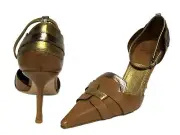 $550 LAURENCE DACADE Ivonne Sara Vitello Tan Metallic Leather Mules Pumps Shoes