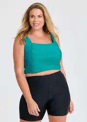 [Taking Shape] Taking Shape Seam Detail Crop Swim Top Size 14 in Tahitian Tide - Plus Size Women's Clothing Tahitian Tide